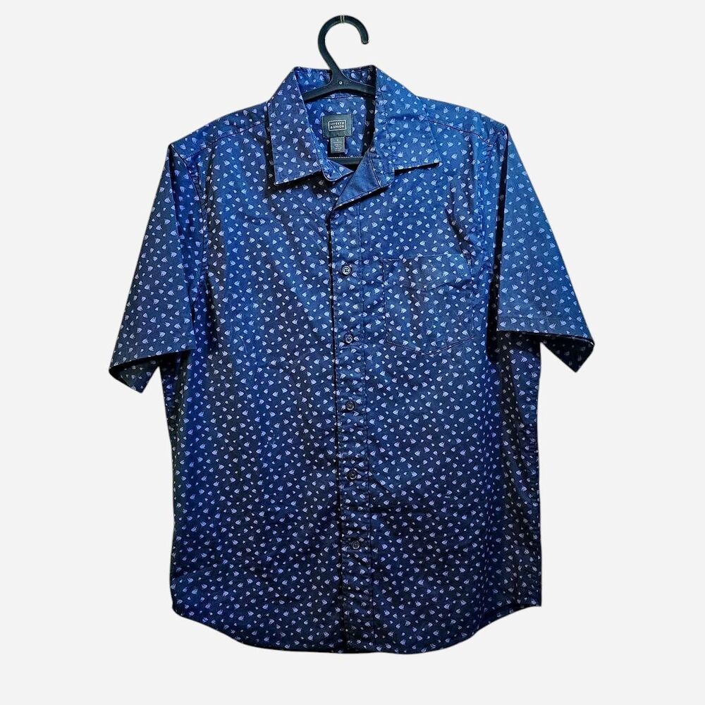 14th & Union Men's Navy Blue Fish Print Button-Up Shirt